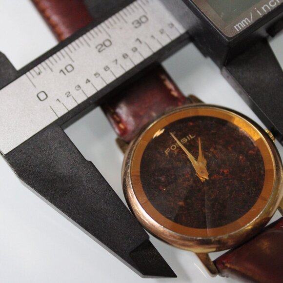 Fossil Brown Dial Unisex Watch Gold Case Leather Band 40mm Diamon Crystal Style - Picture 9 of 9